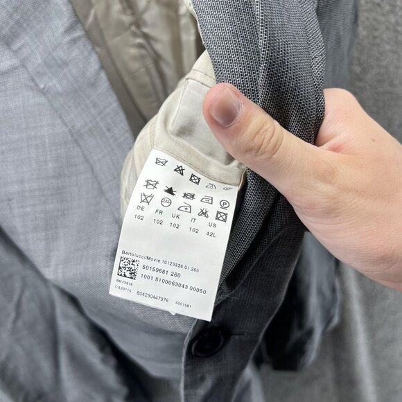 Guabello Blazer Mens 42L Gray Super 130s Wool Sport Coat Made In Turkey - Picture 6 of 11